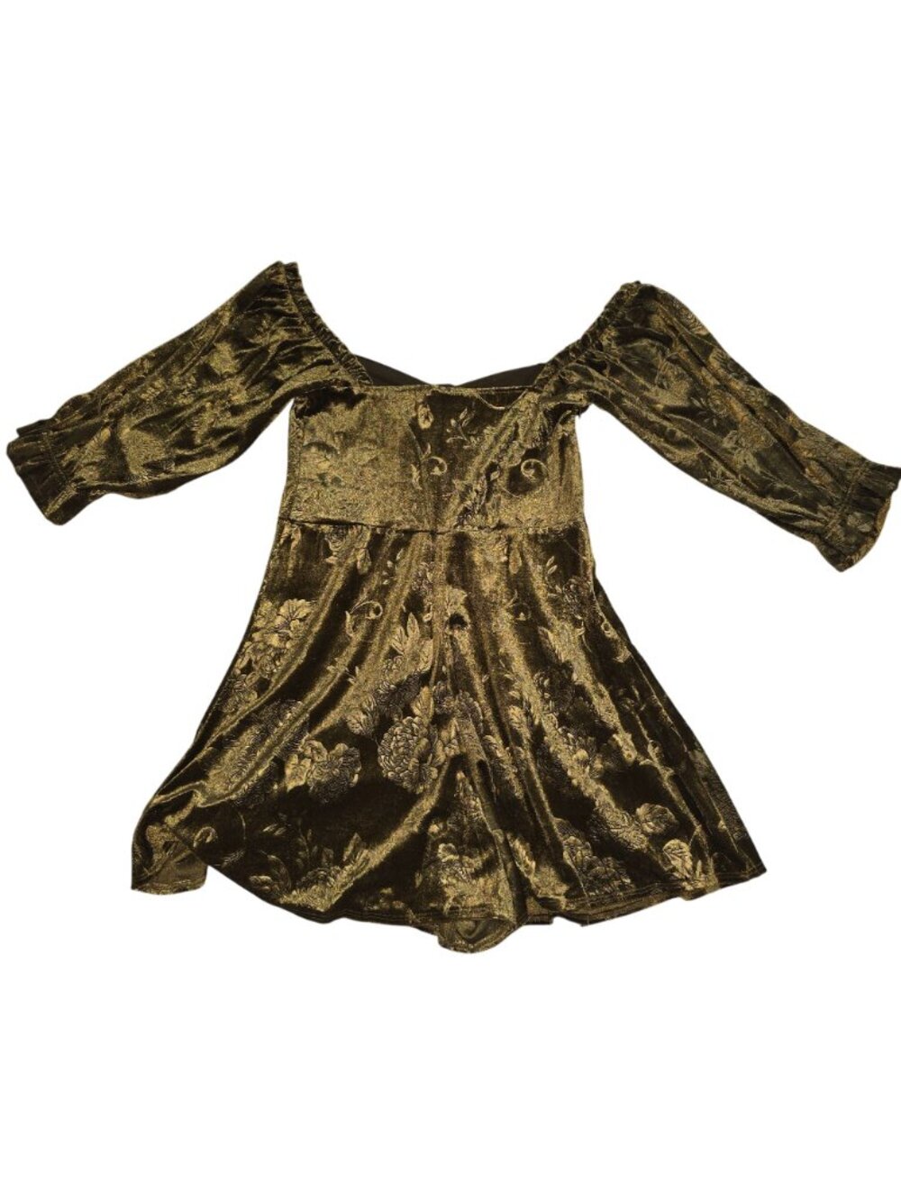 Urban Outfitters Brown Floral Jacquard Romper Medium Off-Shoulder Puff Sleeve - Picture 2 of 6